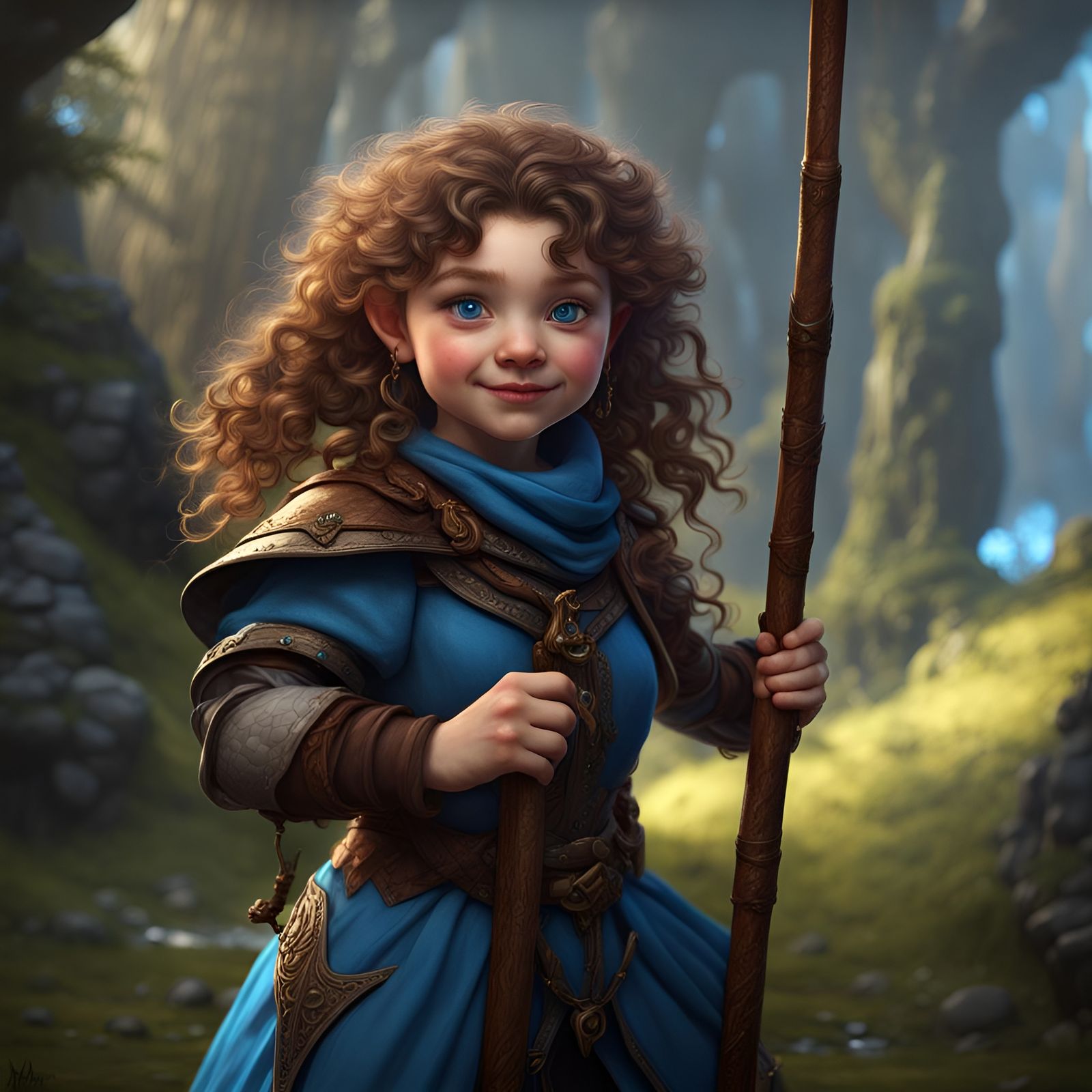 Halfling Monk Portrait in Detailed Matte Painting Style