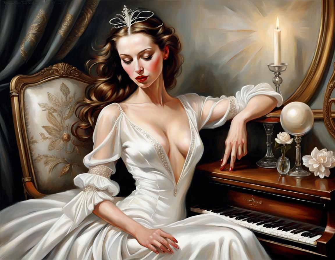 Ethereal Nights in White Satin: Figurative Art