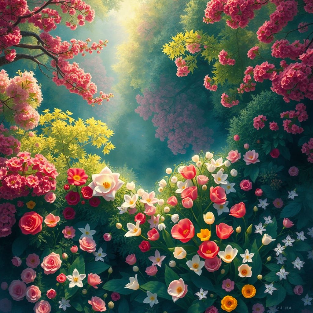 Vibrant Forest Canopy Reveals a Secret Flower Garden in Impr...