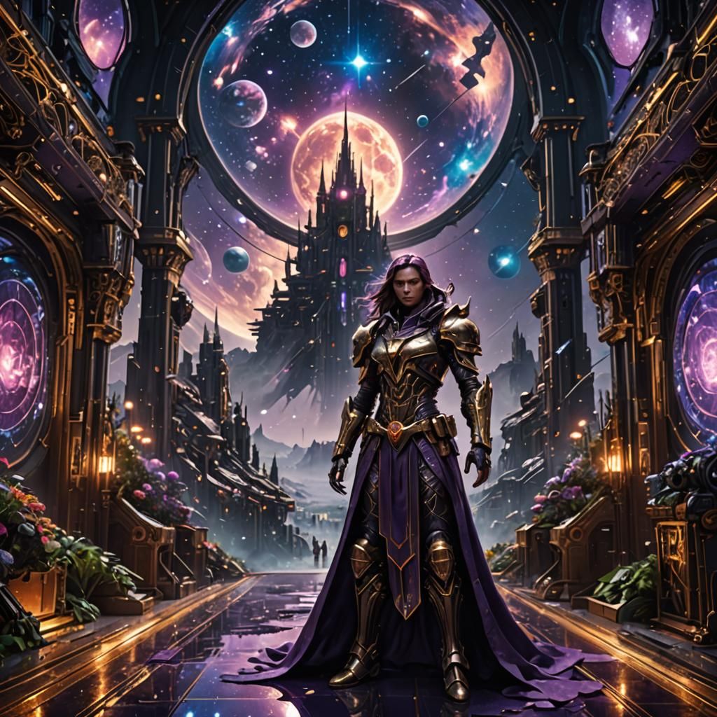 Cyberpunk Deep Space Scene with Neon Lights