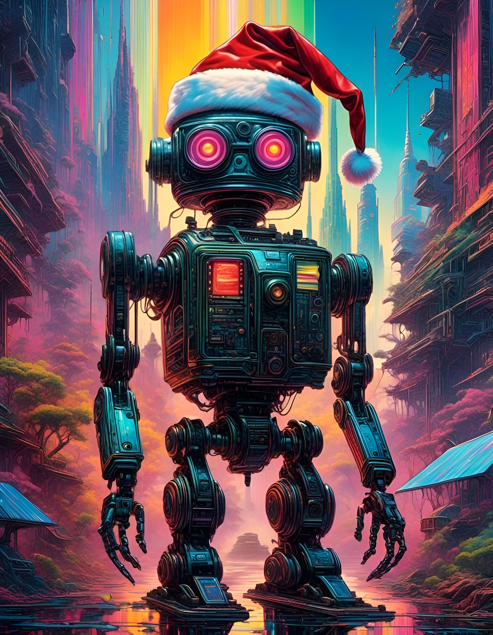 Robot Santa Portrait in Detailed Digital Illustration