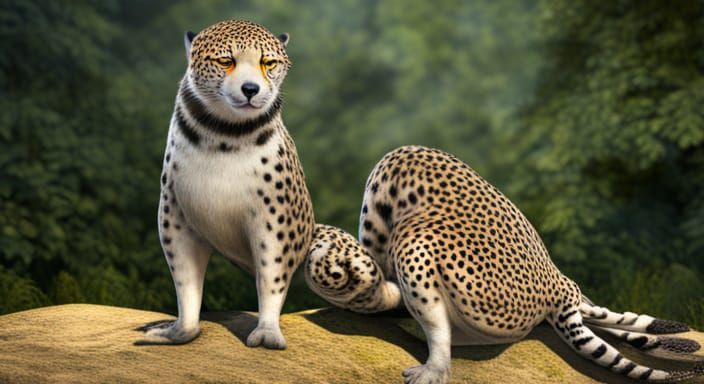 Penguin Cheetah Hybrid Animal with Caterpillar Tail