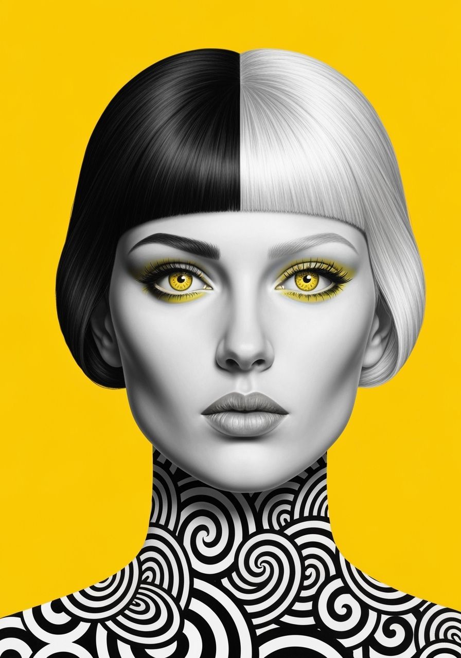 Bold Woman's Portrait in Op Art Surrealism