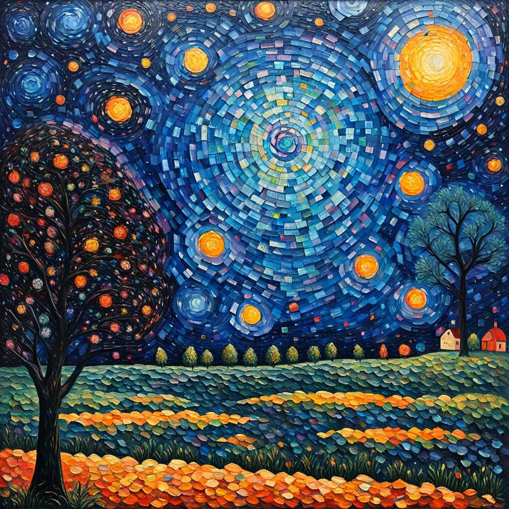 Coal Resembling Starry Sky in Expressionist Oil Painting