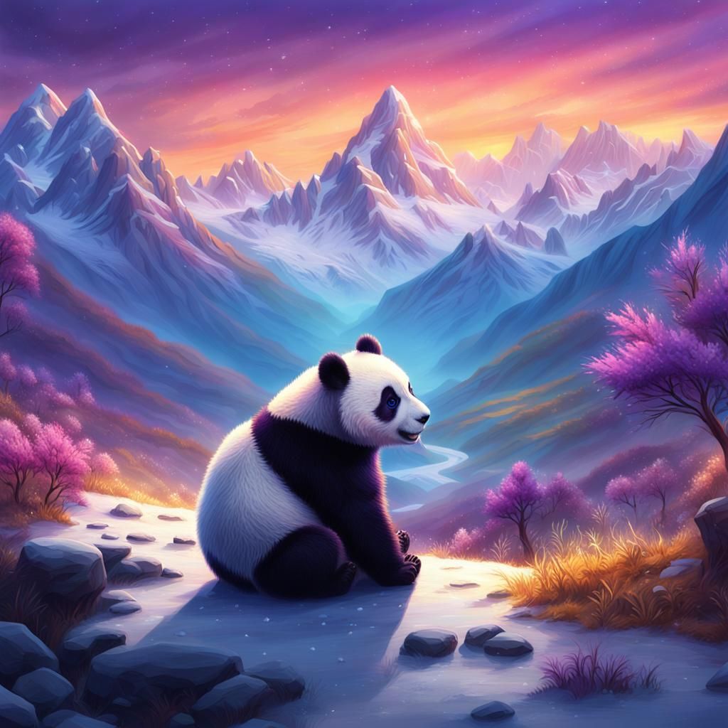 Baby Panda in Valley at Sunset: Matte Painting
