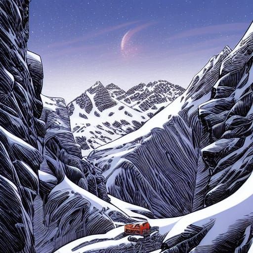 Snowy Mountains in Comic Book Art Style