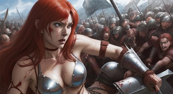 Red Sonja in Bloody Battle: Anime-Style Art
