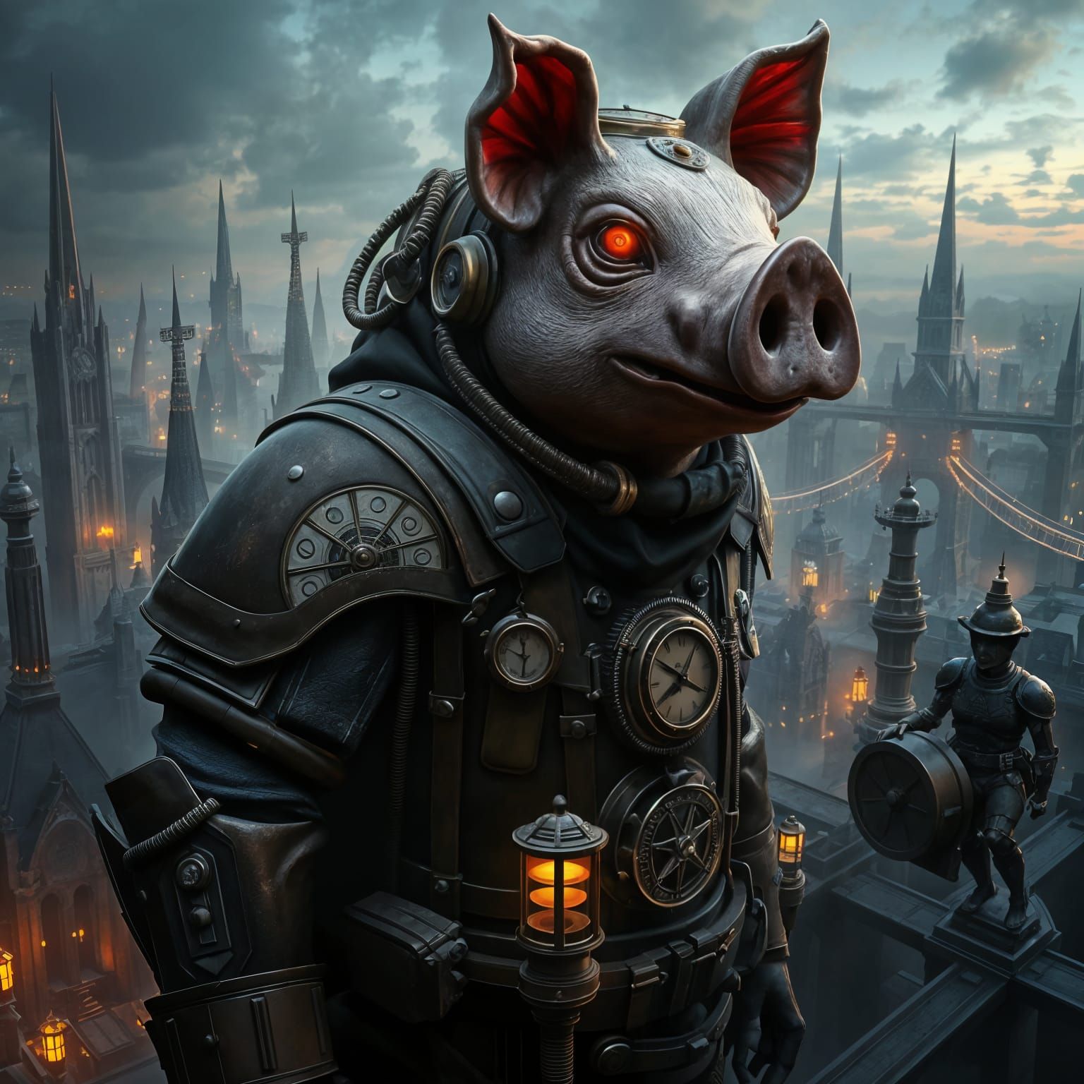 Steampunk Pig-Man Automaton Guards Clockwork City