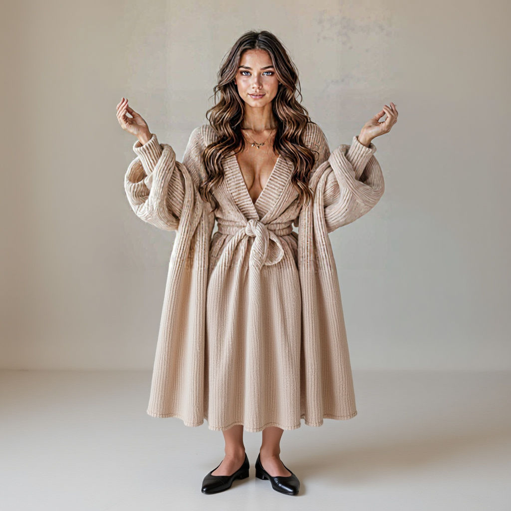 Attractive Woman in Knitted Blanket Fashion Photo