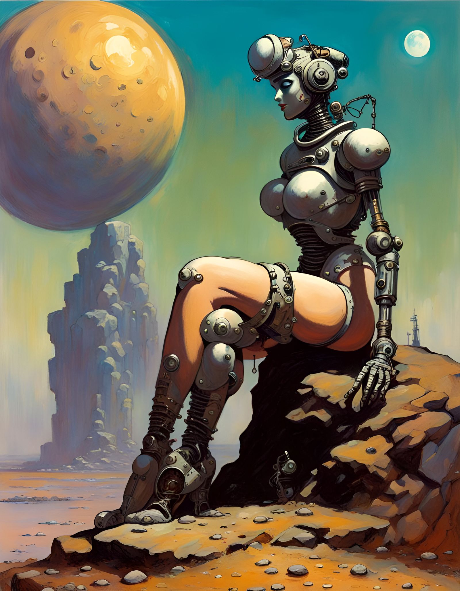 Cyborg Woman on Alien Planet in Fantasy Art Style