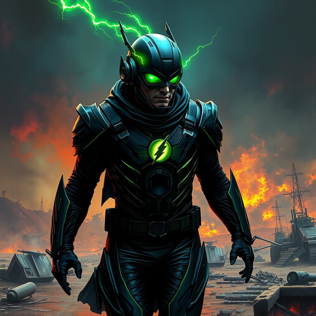 Fearless Vigilante in Hyperrealistic Body Armor, Charging Ac...