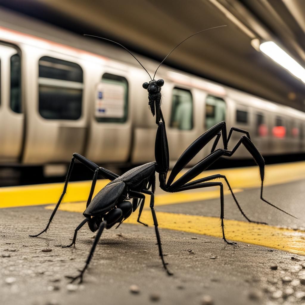Surreal Insect Hybrid on Hellish Subway Platform