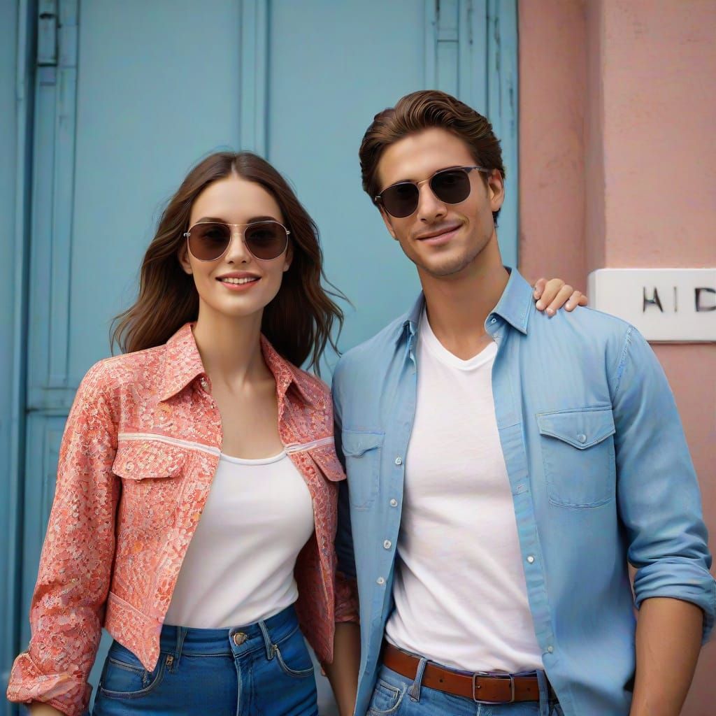 Glamorous Summer Couple Under Clear Skies