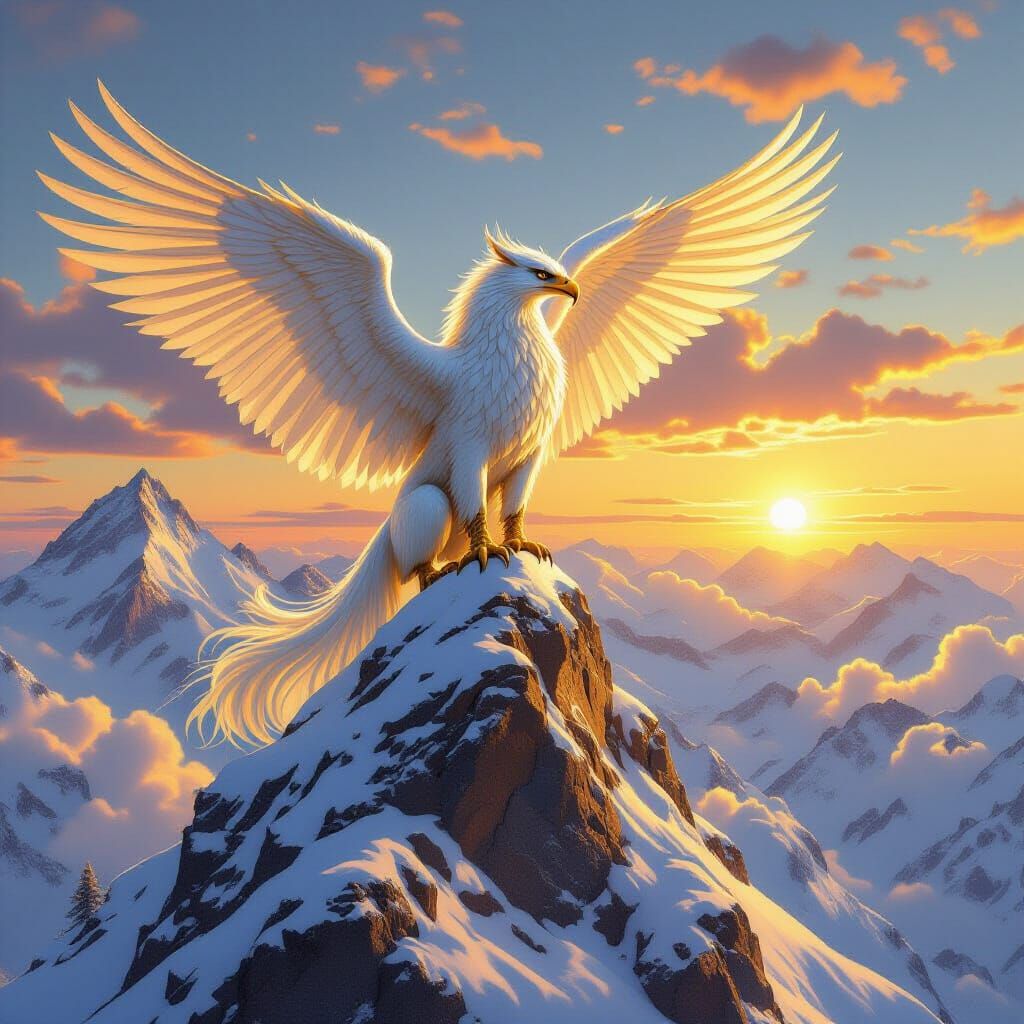 Golden Griffin Perched Atop Mountain Peak
