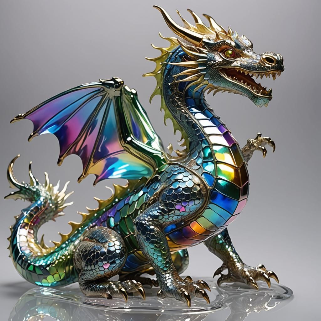 Iridescent Glass Dragon Model, Sparkling and Gleaming