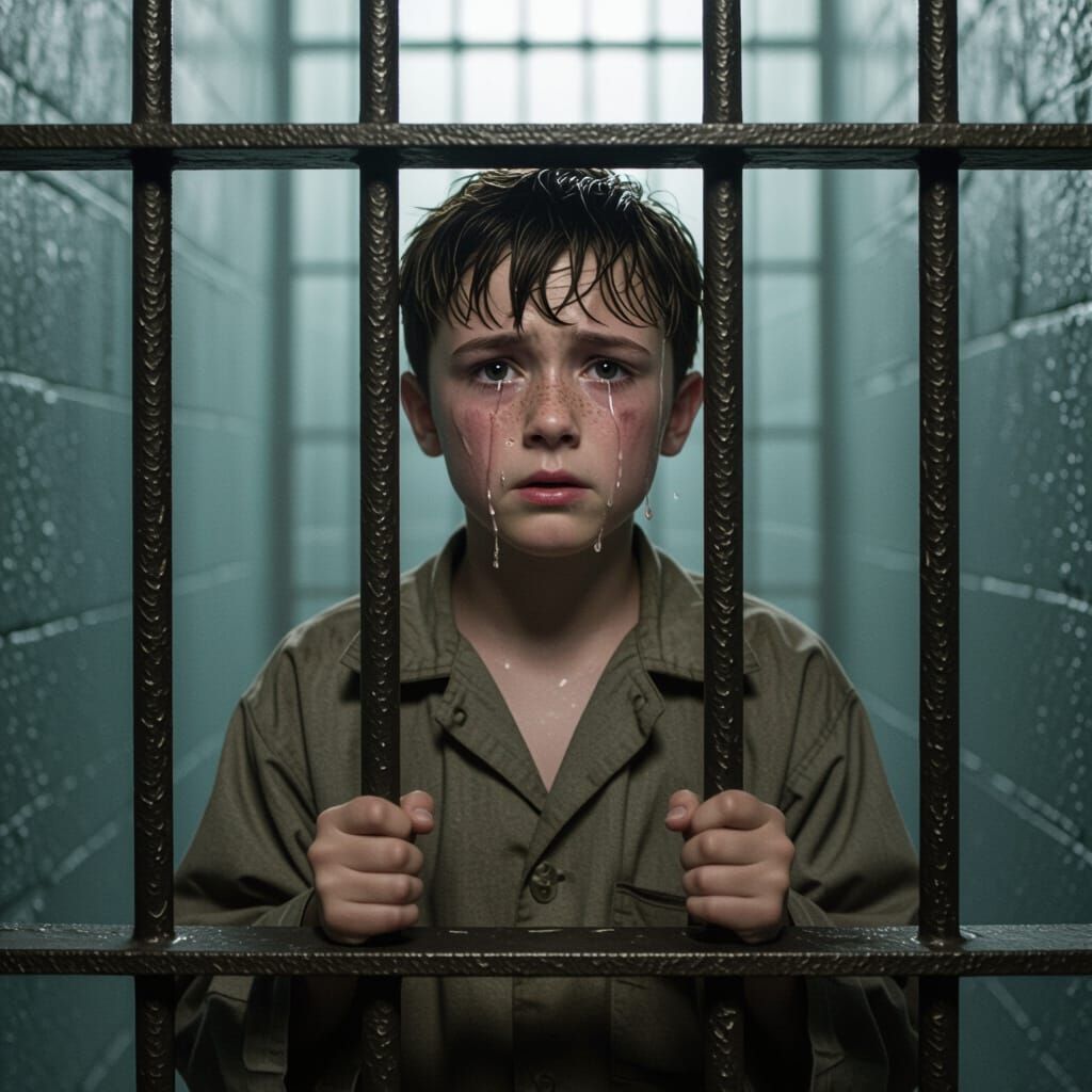 Young Boy in Prison Cell with Hope and Guilt