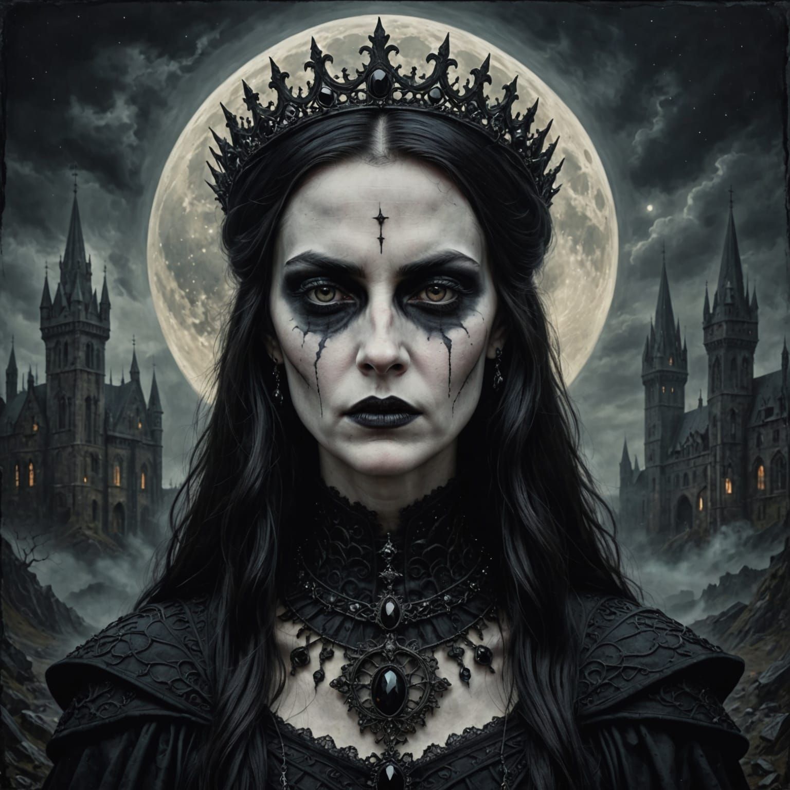 Gothic Queen in Ominous Moonscape