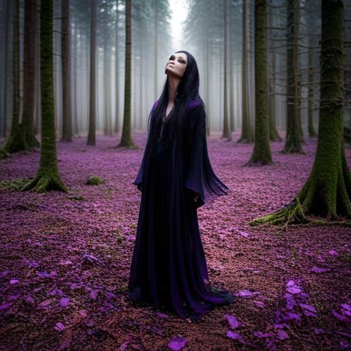 Dark Fae Goddess in Mystical Forest: 3D Art