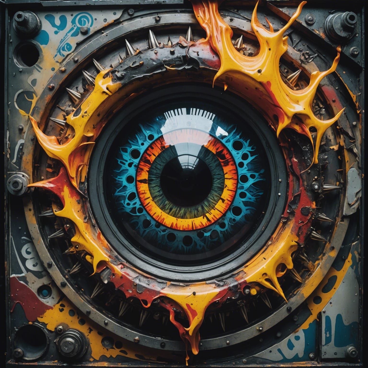 Mechanical Fire Iris: Dramatic Graffiti Art