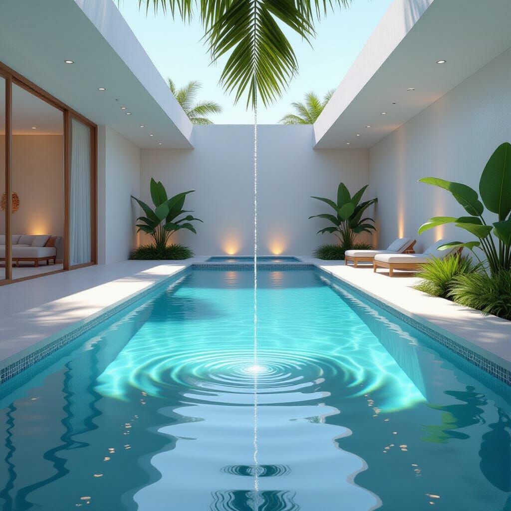 Tranquil Oasis Pool with Ripples and Leaf