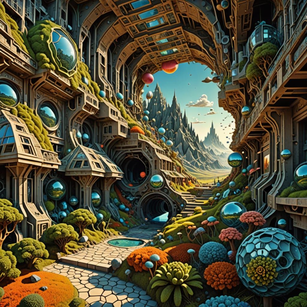 Surreal Geometric Collage of Wonderland Interior