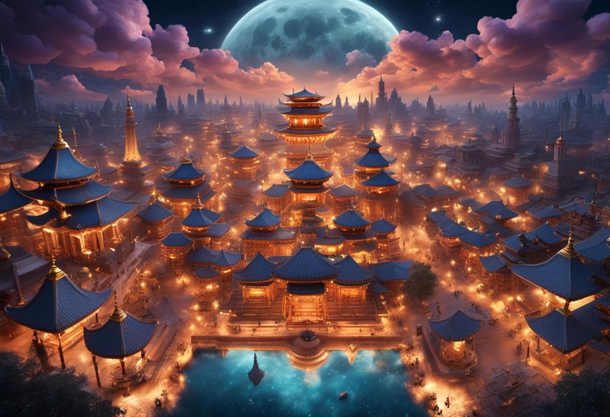 nightsky above an oriental city