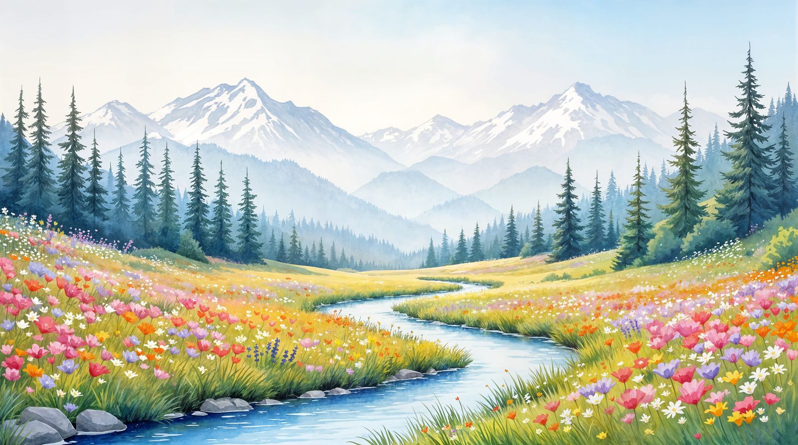 Serene Impressionist Mountain Meadow