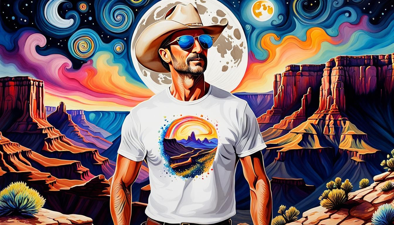 Singer in Rembrandt Style Under Starry Grand Canyon Sky