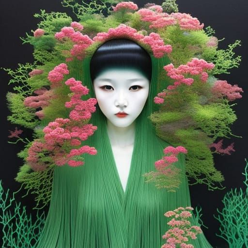 Woman in Surreal Sun and Moon Clouds