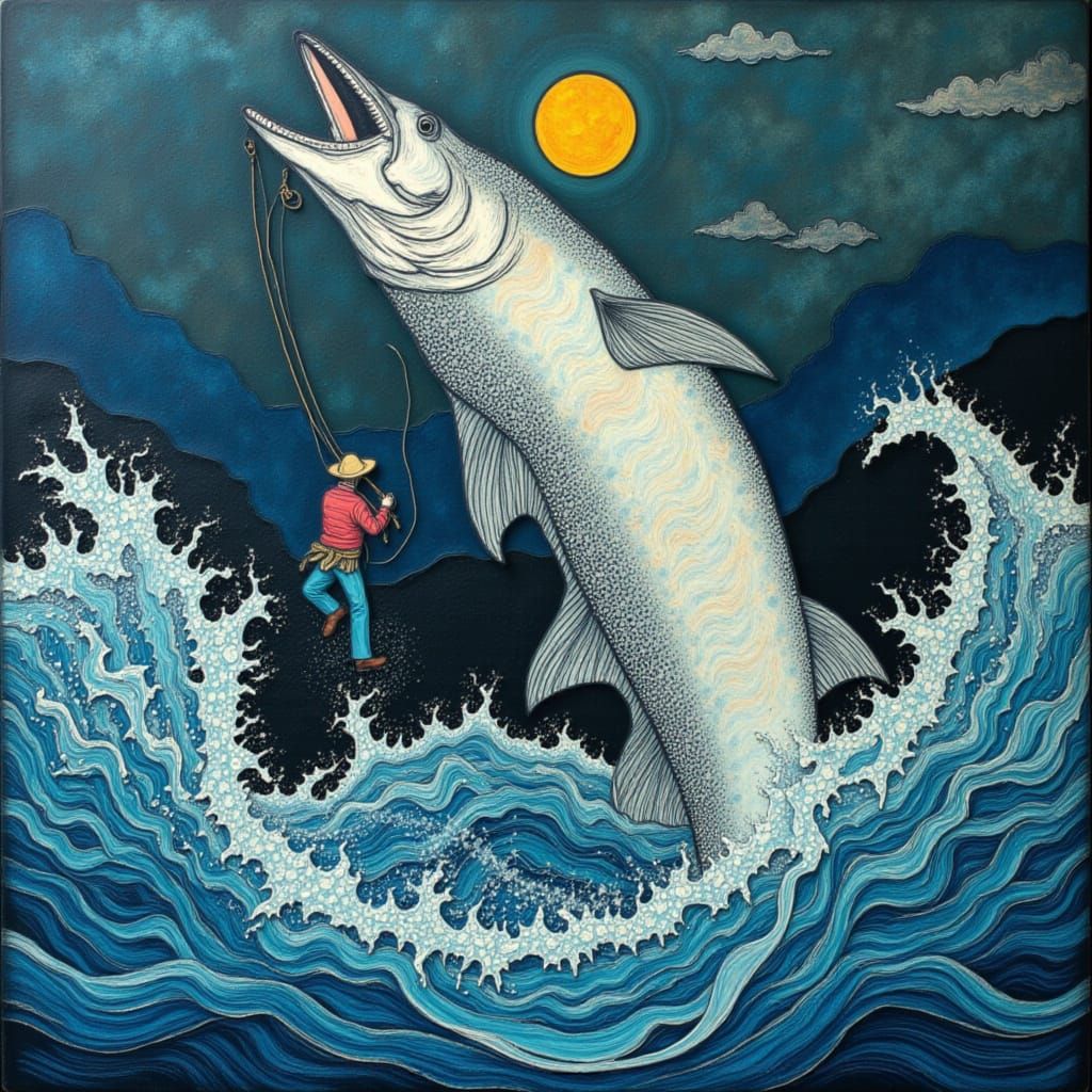 Fisherman Hooks Giant Fish in Whirlpool