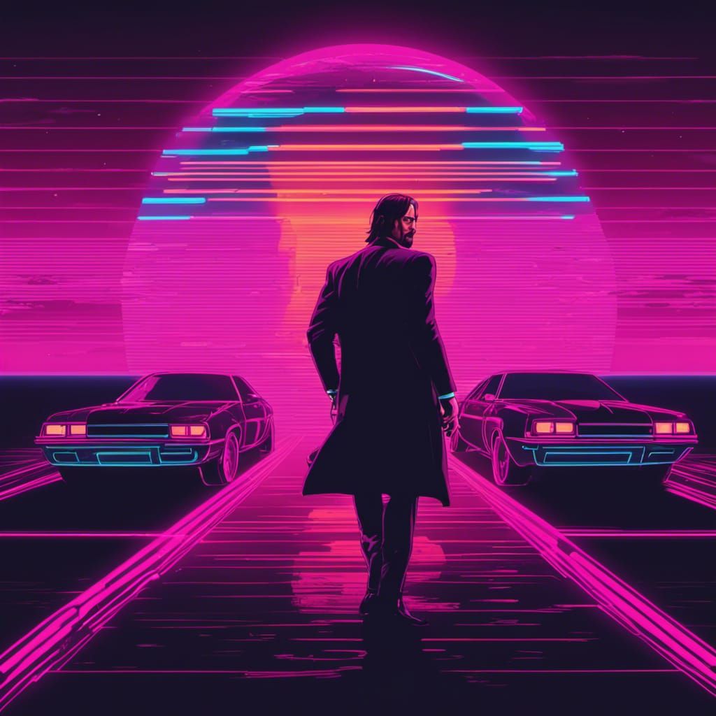 John Wick in Synthwave Neon Style