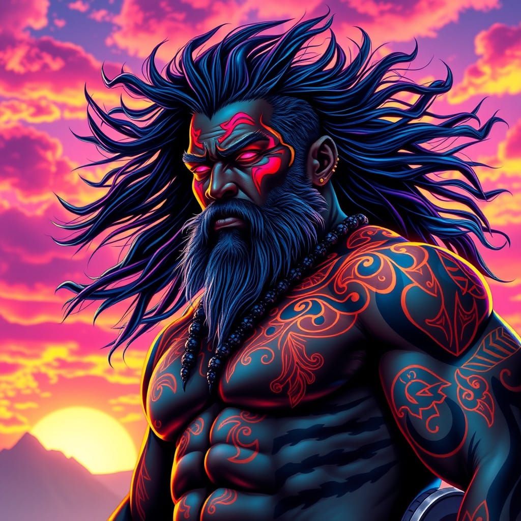 Cyberpunk Warrior in Radiant Sunrise