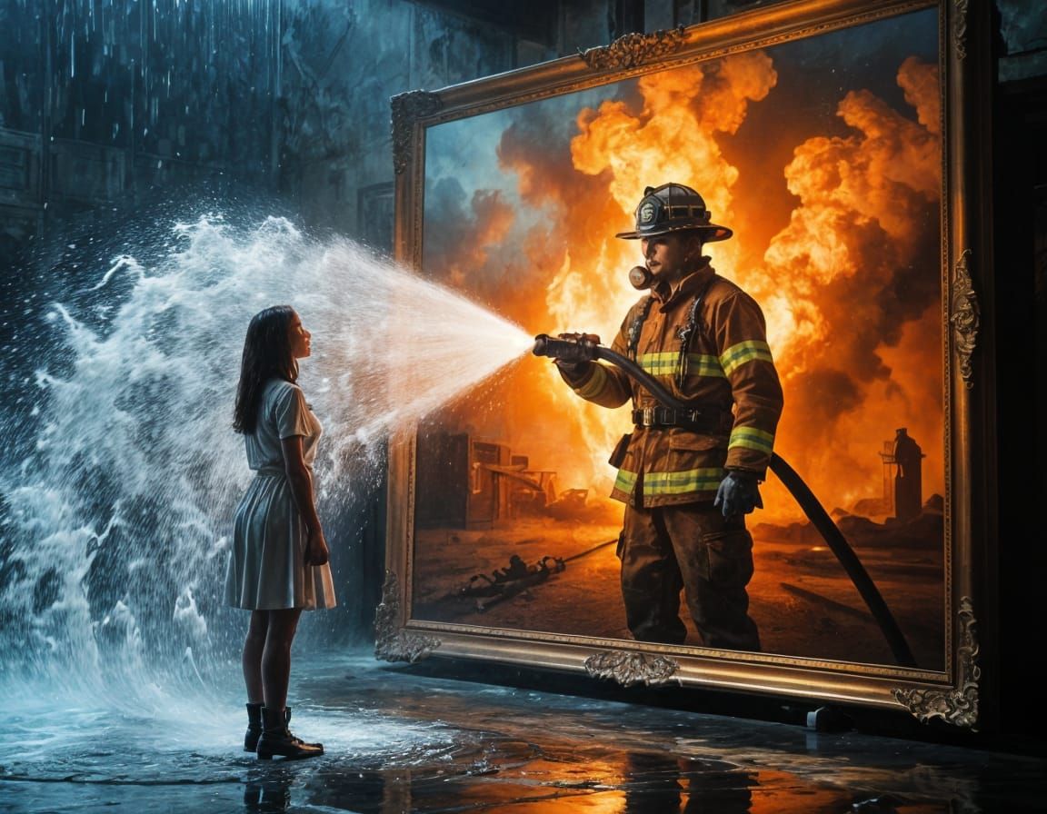 Surreal Art Scene: Artist Soaked by Painting's Water