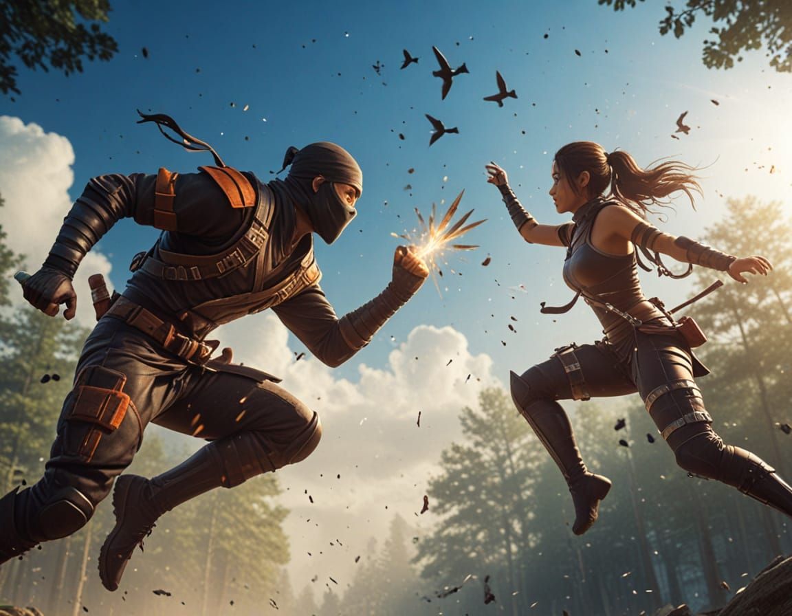 Ninja Chase Through Forest: Splash Art Illustration