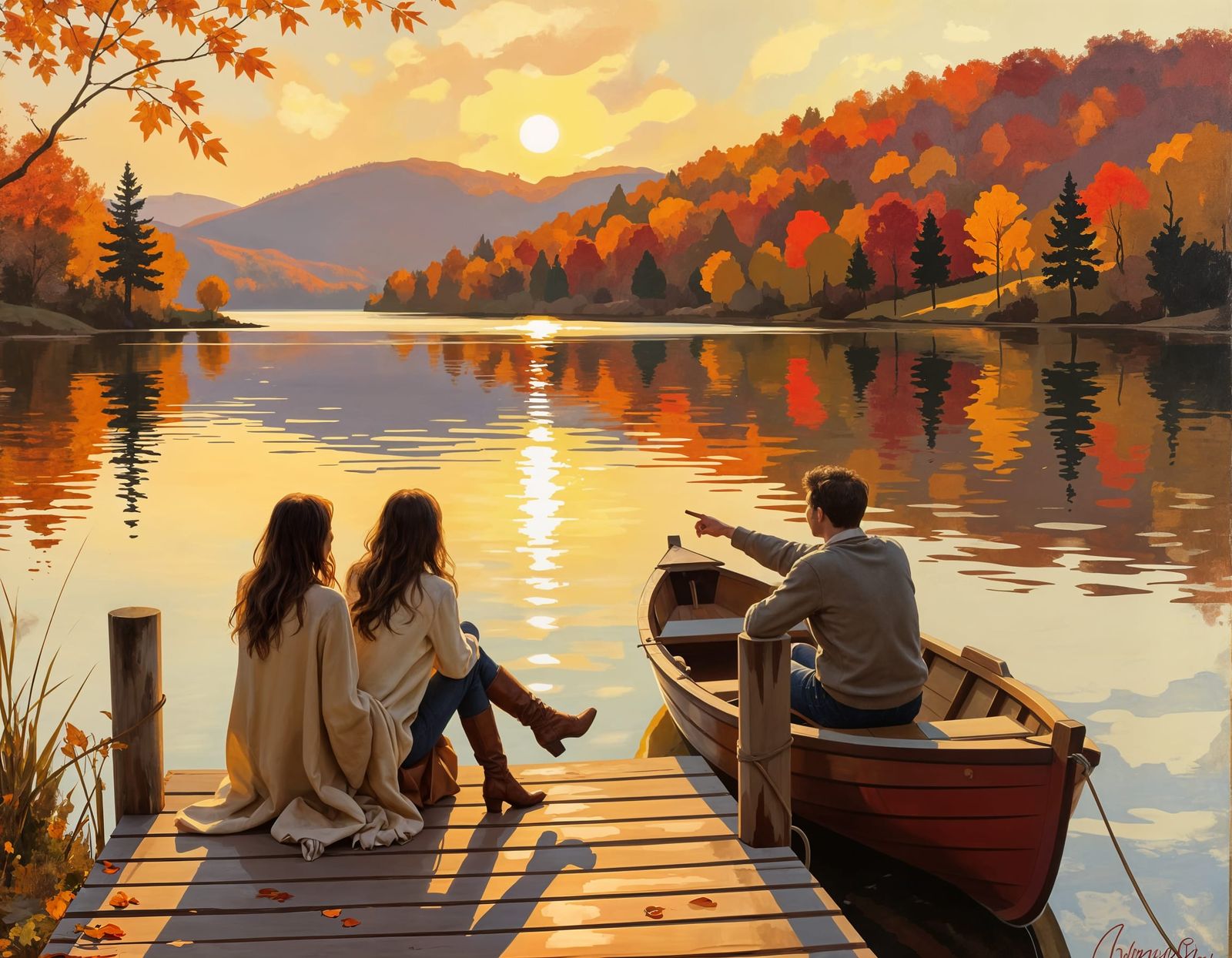 Couple on Dock at Golden Hour Plein Air Painting