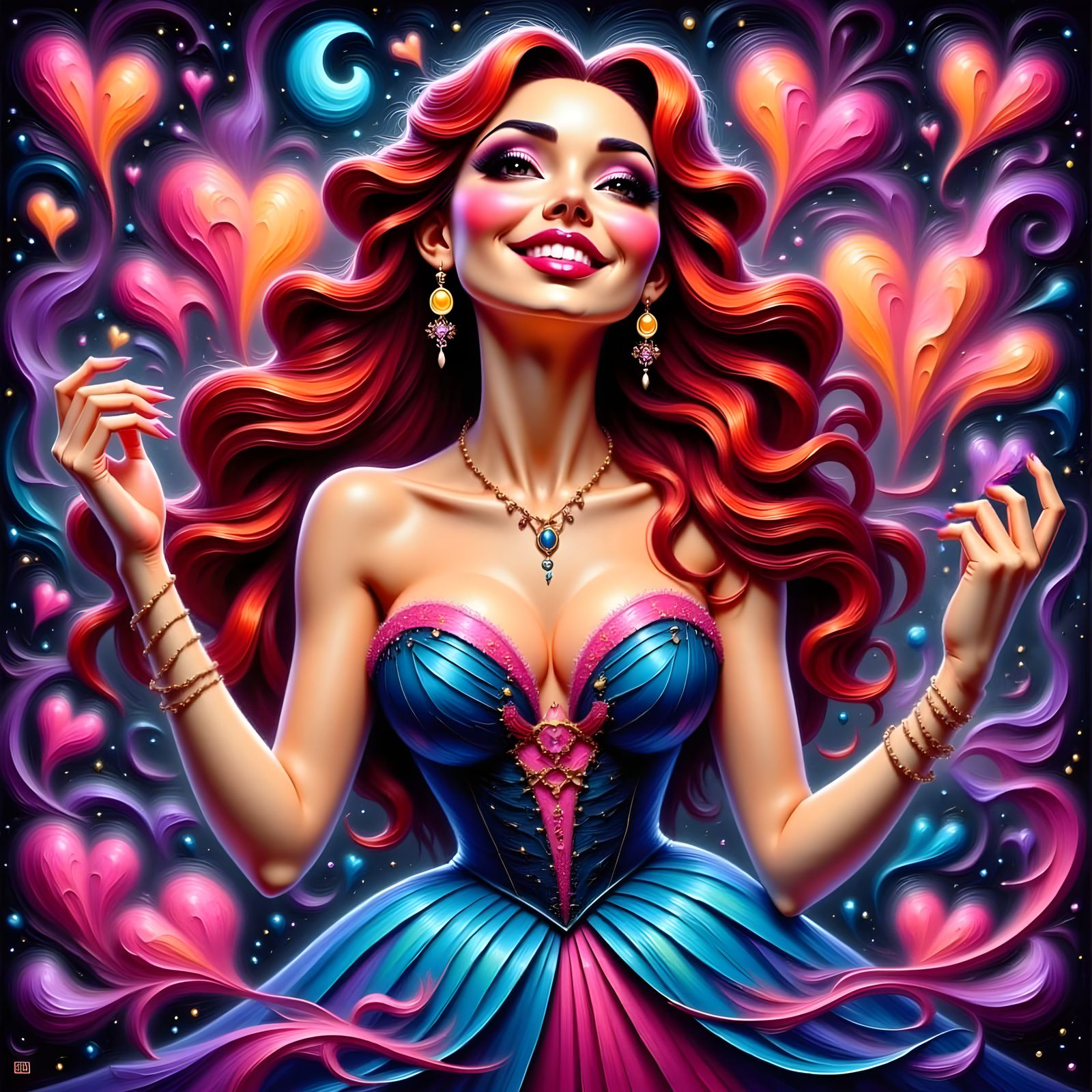 Joyful Disney-Inspired Princess in Vibrant Palette Knife Sty...