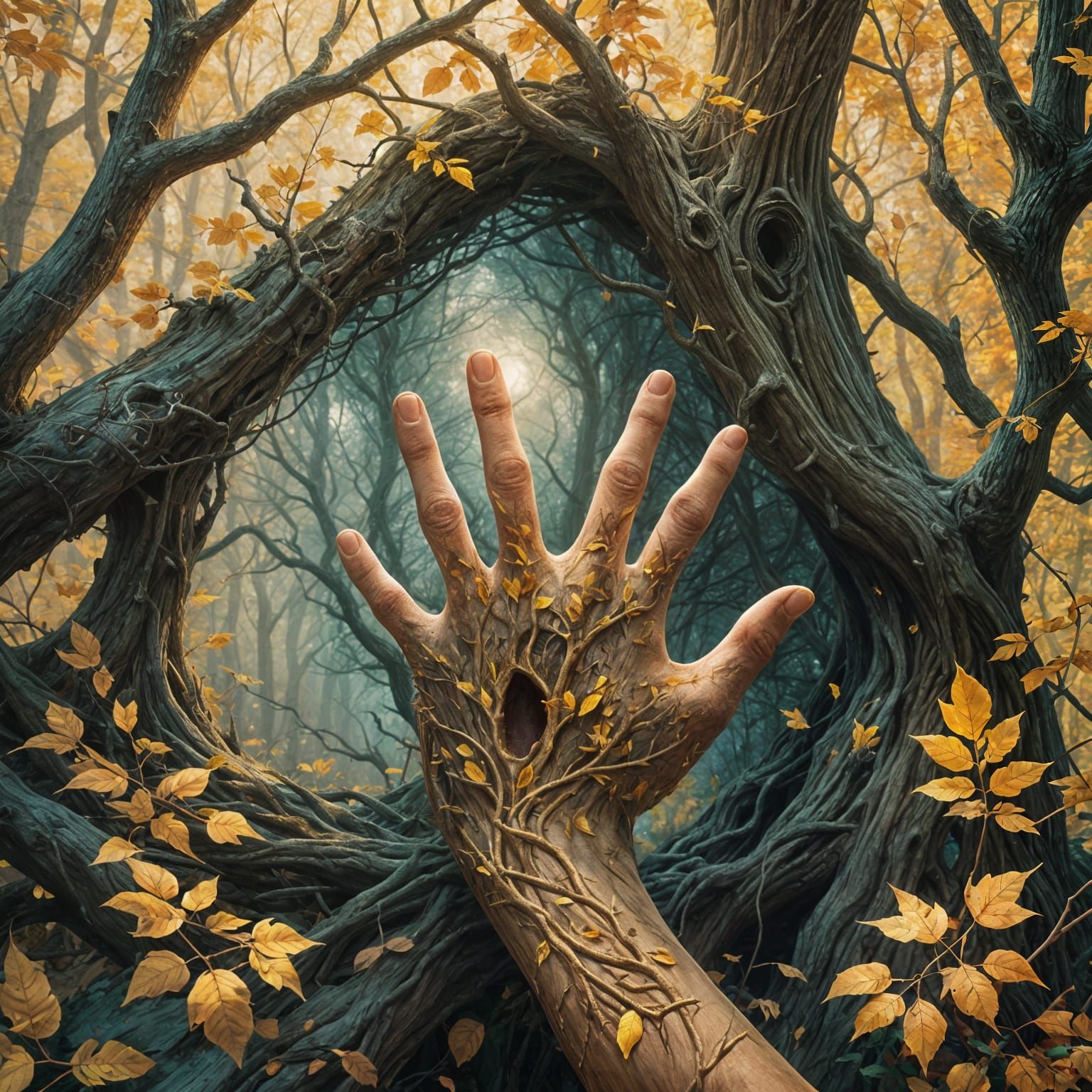 Trees Seen Through Hole in Hand