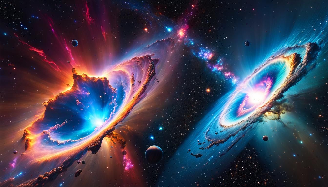 Iridescent Space Nebula Collision in Candy Art Style