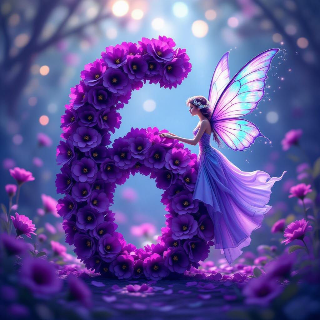 Purple Carnation Number 6 with Fairy in Fantasy Art Style
