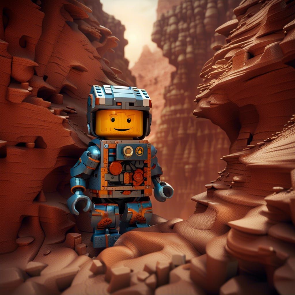 LEGO Robot Minifig Exploring Martian Canyon in 2076