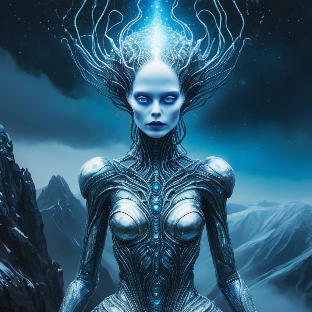 Alien Woman with Hourglass Eyes in Surrealist Style