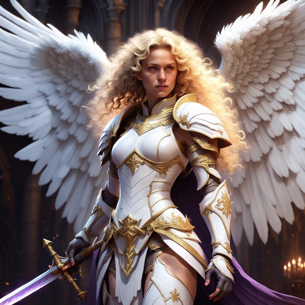 Winged Queen in White Armor: Fantasy Art