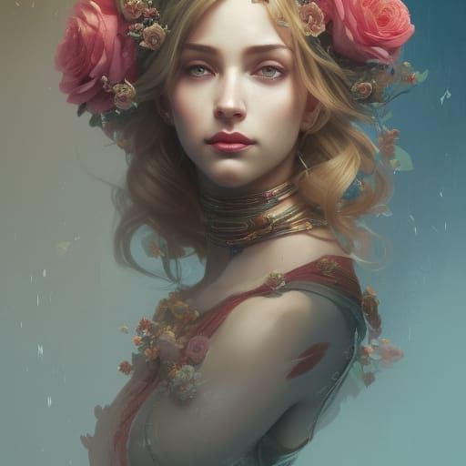 Queen of Roses Portrait in Art Nouveau Style