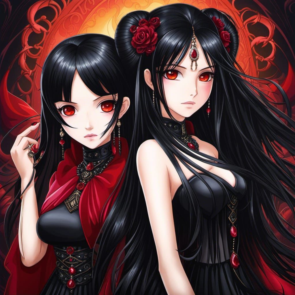 Gothic Anime Women Portrait in Manga Style