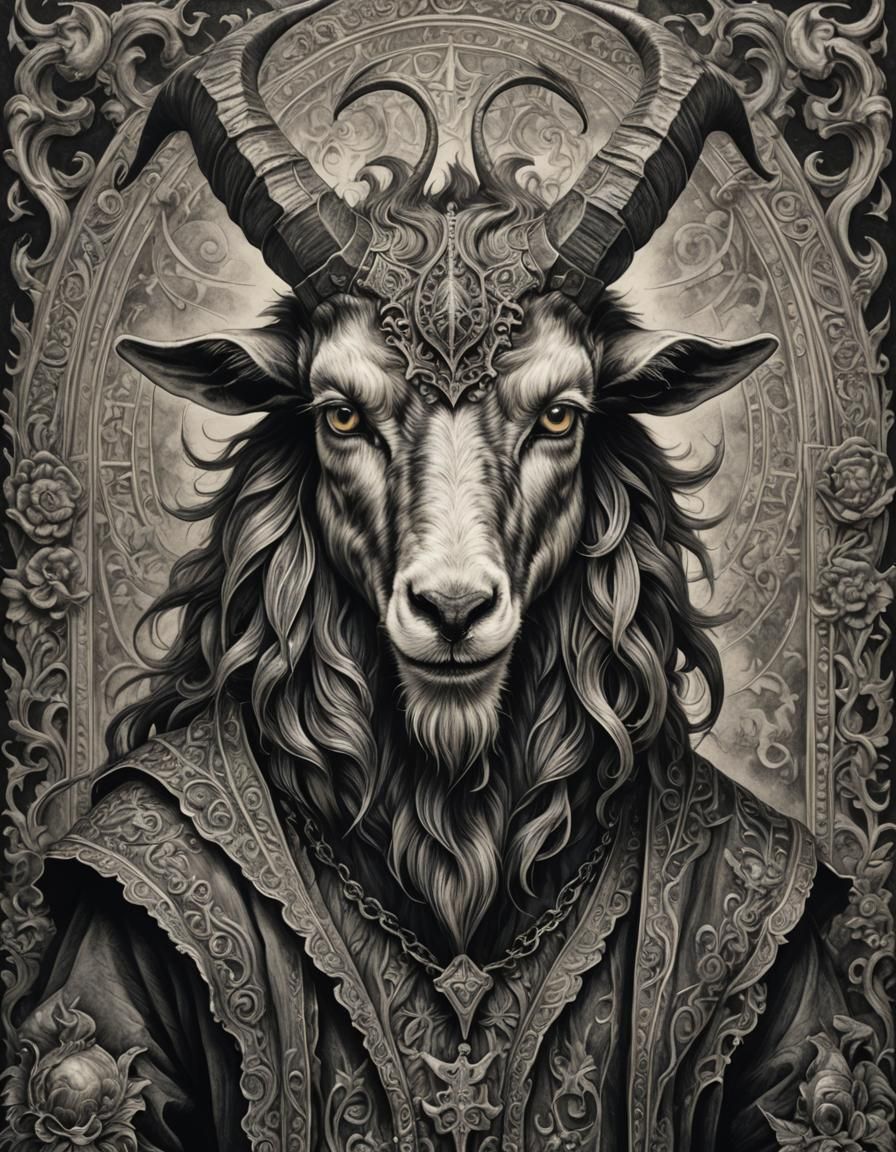 Medieval Folk Art Goat Demon Charcoal Drawing