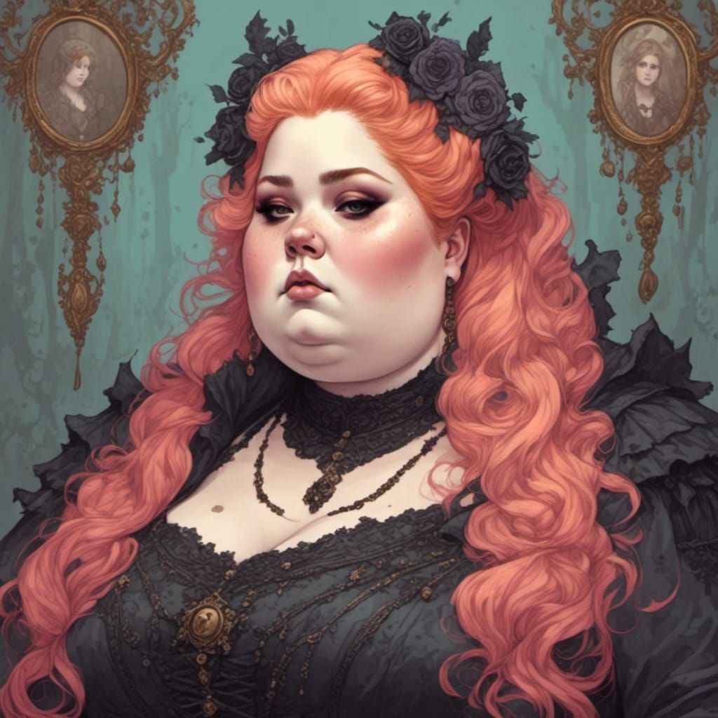 Gothic Pastel Portrait of a Curvy Young Woman