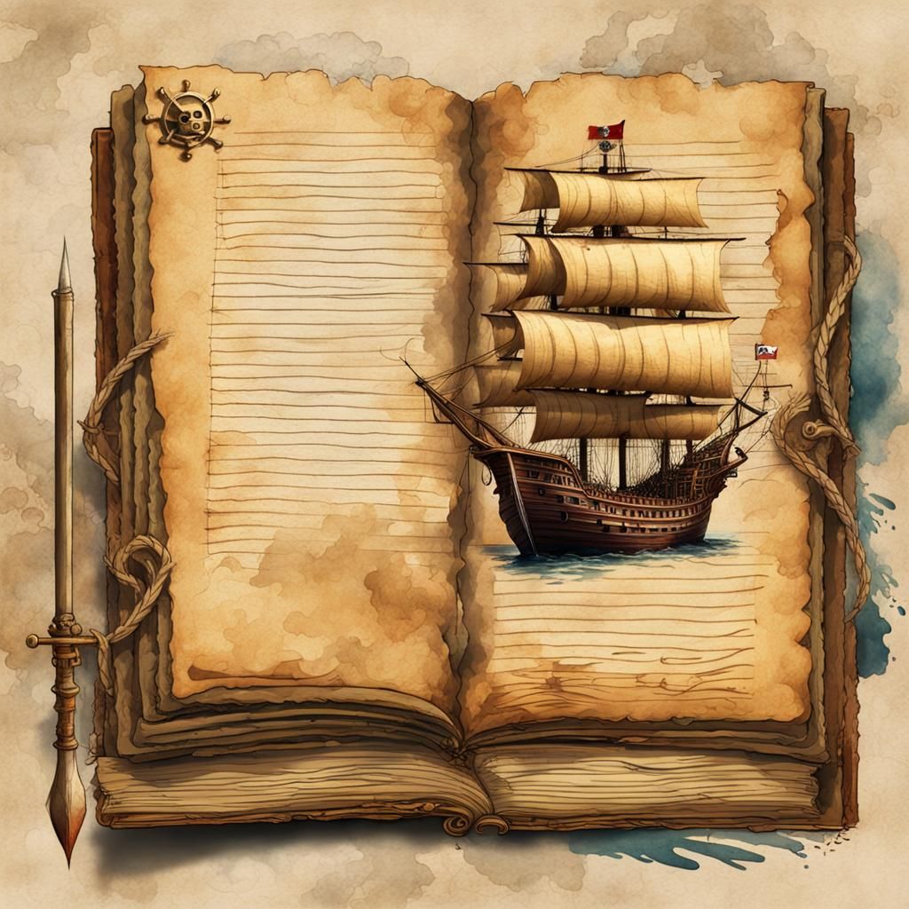 Pirate in Indian Dress with Journal, Watercolor Art