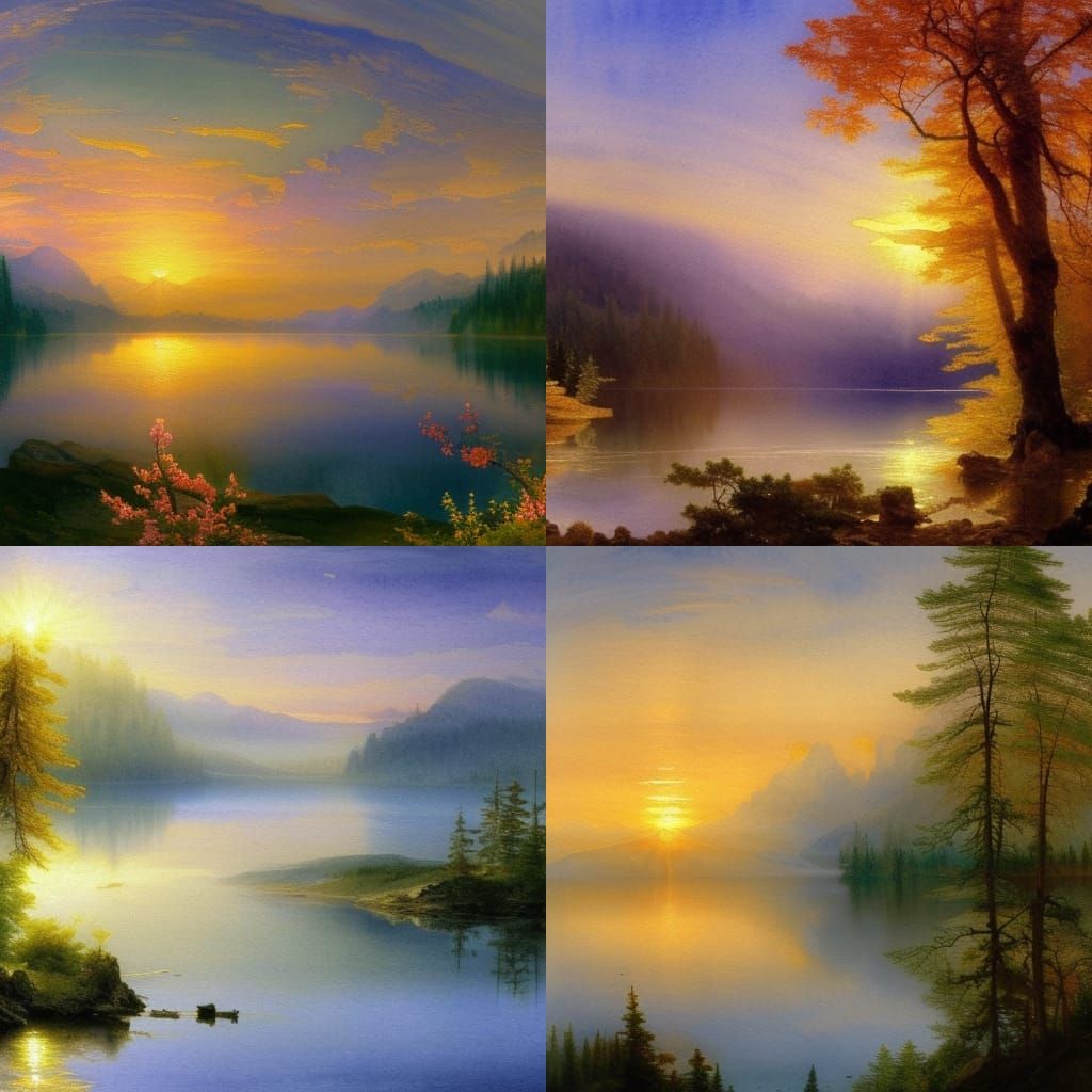 Sunrise Over Canadian Lake, Watercolour Painting