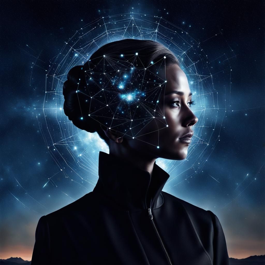 Surreal Double Exposure Silhouette with Constellations