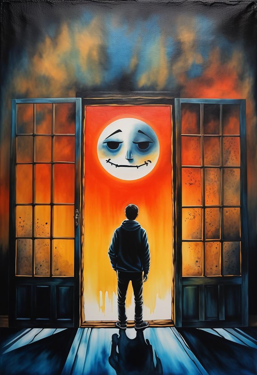 Sad Farewell: Modern Ink Painting with Ethereal Lighting